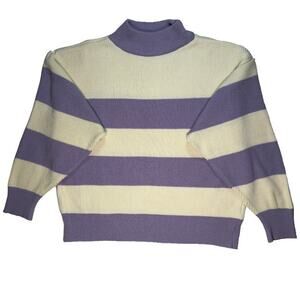 Vintage Andrew St. John Women's Chunky Knit Sweater Size L Large Purple Stripes